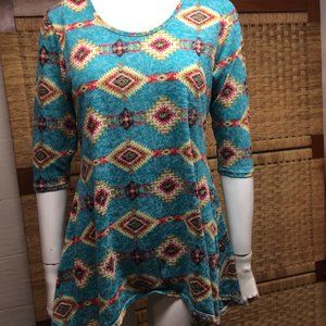 TIANELLO  Turquoise  Diamonds  Garment Dye Asymmetric Pullover Tunic